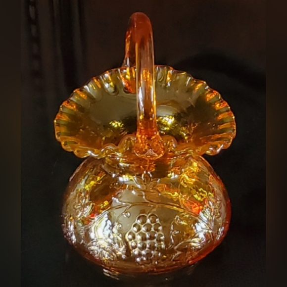 Vntg Kanawha 9" Golden Warm Amber 🍇 Crimped Basket - Picture 5 of 13